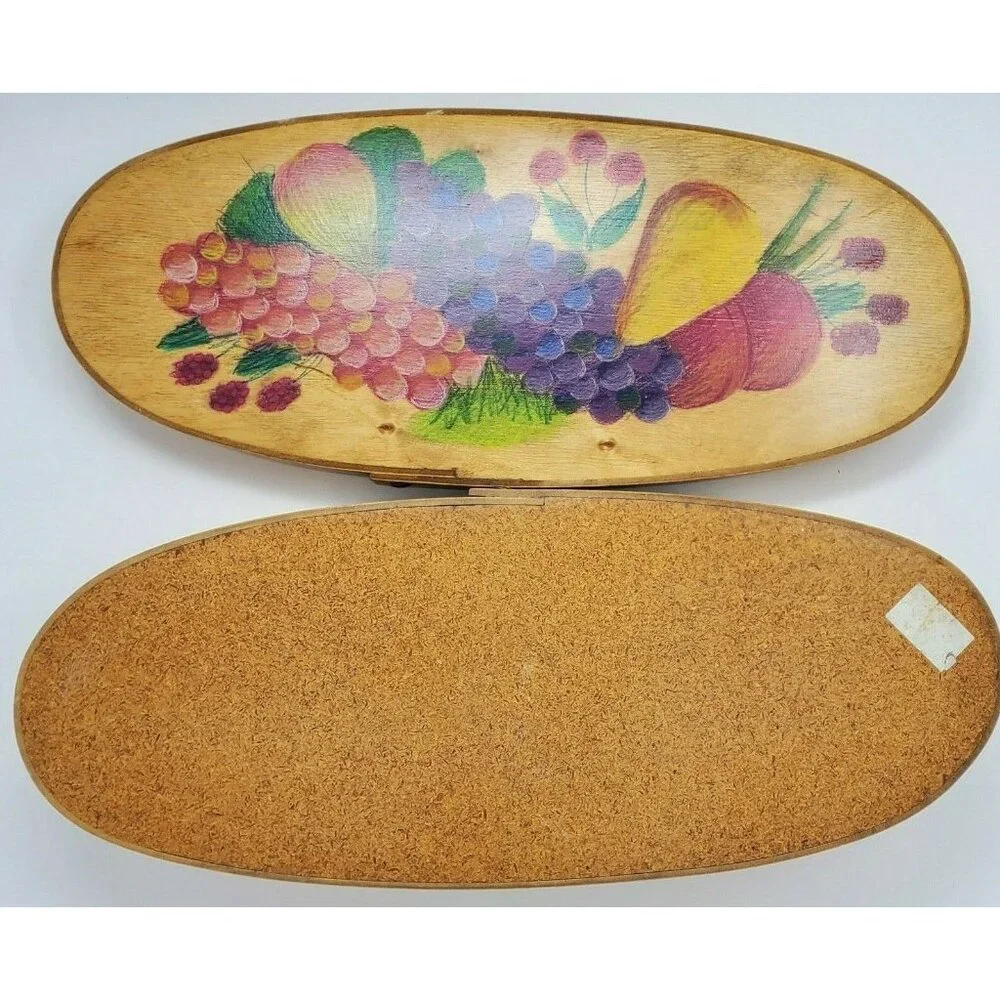 Vintage Hand Painted Tole Bamboo Box Fruit Design Signed 16